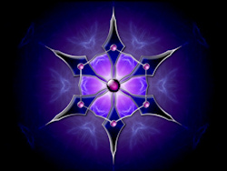 This chilly abstract was created from an Apophysis fractal turned into a six-pointed kaleidoscope. The design is overlaid with a silver-framed snowfla...