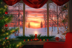 Sitting by the Christmas tree looking out the window on a snowy landscape watching the sunrise on Christmas morning....